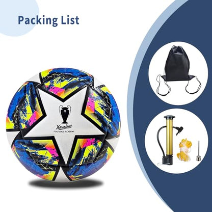 Professional Soccer Ball Size 5, Thermal Bonded Waterproof PU Match-Quality Training Ball with Pump - color: blue, size: size 5