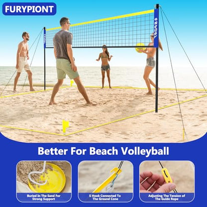 Beach Volleyball Net System with 4 Sand Anchors.Easy Setup Adjustable Height Poles with 2 Volleyball Ball,Pump,Boundary Line，Carry Bag.Volleyball Net for Backyard,Grass and Lawn - size: 32FT