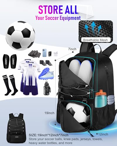 LOINTET Youth Soccer Bag, Soccer Backpack with Ball Compartment, Sports Equipment Training Bags Fits Basketball Football Volleyball and Accessories, Black - color: Black