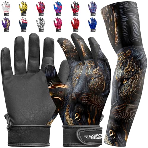 Exxact Sports Youth Batting Gloves with Arm Sleeve for Boys & Girls, Kids Baseball Batting Gloves for Softball, T-Ball - color: LION, size: Youth Small / Medium