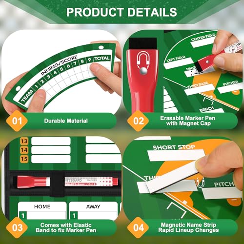 Magnetic Baseball Lineup Board – Foldable Dugout Display with Carry Handle for Coaches and Teams | Portable Leather-Covered Strategy & Lineup Planner - style: Baseball