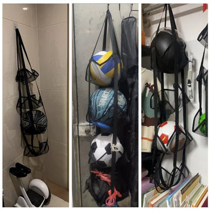 Ball Storage Rack Wall Mounted Hanging Ball Holder Indoor 4 Layer Multi-sport Ball Storage Organizer for Basketball Soccer Balls Volleyball Football Garage Home Room Basement Playroom