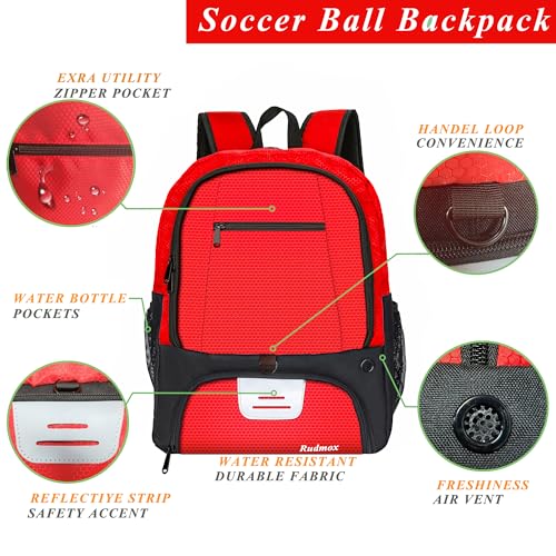 Soccer Ball Bag-Backpack for Basketball,Volleyball with Cleat Shoes and Ball Compartment for Sports Team,Trainning - color: Red