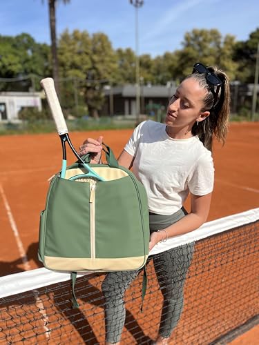 AYRES Tennis Backpack - Spacious Womens Tennis, Padel & Pickleball Bag | Quick-Access Racket Compartment (Fits 2) | Designer Tennis Bag, Water-Resistant & Easy To Clean, Makeup Pouch Included - color: Green