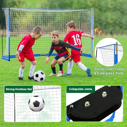 RINREA Portable Soccer Goal, Collapsible Soccer Goal Net Metal Base, Quick Setup Soccer Training Equipment with 1 Carry Bag, 1 Agility Ladder, 4 Ground Nails - color: Standard Blue