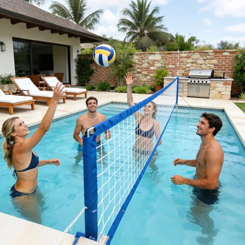 15FT Pool Volleyball Net with 10Ft Straps Portable Volleyball Net with Carrying Bag Volleyball Small Pool Net for Outdoor Indoor Backyard Yard Beach Above Ground Pool Swimming Pool (Net Only)