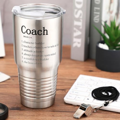 Newtay 2 Pieces 2026 Graduation Softball Coach Gifts Tennis Tumblers Stainless Steel Travel Mug with Lid and Whistles for Men Soccer Baseball Graduation Gift(Coach,Silver)