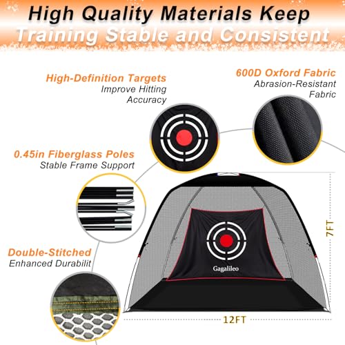Gagalileo Golf Hitting Net Backyard Driving: 12x7FT Professional Backstop with Silent Velvet Target Portable Practice for Men Dad Complete Sport Set Gift - color: Black Stable Pool