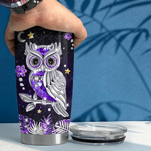 SANDJEST Owl Tumbler 20oz Jewelry Drawings Stainless Steel Insulated Tumblers Owl Gift for Women Girls Coffee Travel Mug Cup Owls Gifts for Birthday Christmas - color: Owl 1