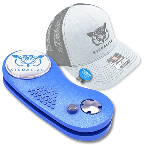 VISUALIZE Elite Switchblade Golf Divot Repair Tool Set with Ball Marker - Sturdy Anodized Aluminum - Perfect Golf Accessory Gift - color: Raptor Blue