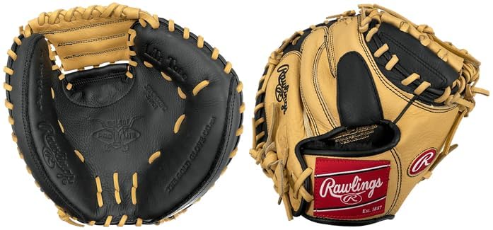 Rawlings Select PRO LITE Youth First Base Mitt 11.5" & Catcher’s Mitt 32" Blonde/Black | Lightweight Leather | Easy Break-in | Right Hand Throw - size: 32" {Catcher