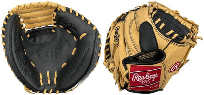 Rawlings Select PRO LITE Youth First Base Mitt 11.5" & Catcher’s Mitt 32" Blonde/Black | Lightweight Leather | Easy Break-in | Right Hand Throw - size: 32" {Catcher