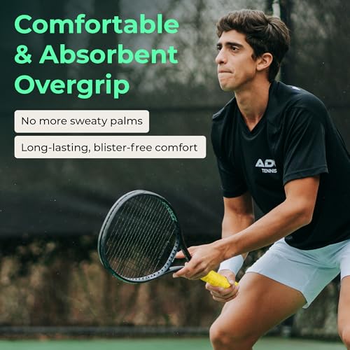 ADV Dry Tennis Overgrip Tape - 3, 6, 12, 30, 60 Pack - FeltTac Tennis Racket Grip Tape - Ultra Absorbent Tennis Grip Tape - Comfort Tennis Racket Grips - Tennis Grips Overgrip - color: 12-Pack Yellow
