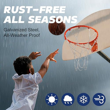 Chain Basketball Net Replacement - 21" Heavy Duty Rust Proof Galvanized Steel, All-Weather 12 Loops with Locking S-Hooks, Quick Installation for Standard Indoor/Outdoor Hoops