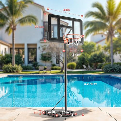 Basketball Hoop Outdoor 4.2-10FT Adjustable Height, 44 Inch Shatterproof PC Backboard Fillable Base with 2 Wheels, Portable Goal Court System Gift for Family, Indoor Pool Driveway Backyard - size: Basketball Hoop