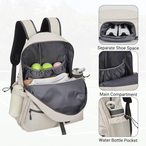 Garvee Tennis Backpack for Men Women, 2 Racket Pickleball Bag with Separate Shoe Compartment, Large Tennis Racket Bag for Racquet Sport Equipment, Beige/Black - color: Beige