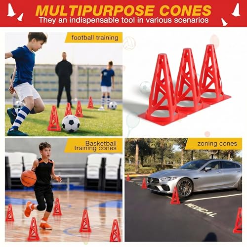 24 Pack Soccer Cones, 9 Inch Agility Cones for Soccer, Football, Basketball, Cones for Sports Training, Speed & Agility Drills, Field Marking Equipment