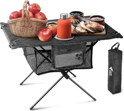 Portable Camping Table Folding, Small Beach Table Foldable with Drink Holder & Mesh Storage & Carry Bag Compact Camp Tent Side Table for Picnic Tailgate Travel Outdoor Fishing Backpacking