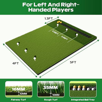 RIKADE Golf Mat - 5x4ft & 6x4ft 26mm-31mm Golf Hitting Mat for Simulators, Backyard, Garage, Indoor & Outdoor Use, Features Dual-Turf Mats with Ball Tray for Chipping and Swing Training - style: 5 x 4 ft, 1.02 in, Dual-Turf