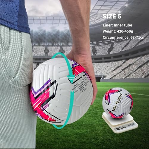 Soccer Ball Size 5 with Pump, Waterproof PU Leather - Professional Training & Official Match Ball, Includes Inflation Needle & Net Storage Bag