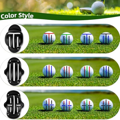 Golf Ball Marker Set with Carry Case, 3 Golf Ball Marking Stencils and 4 Color Golf Ball Markers, Golf Ball Marker Liner Marker, Golf Ball Alignment Marking Tool
