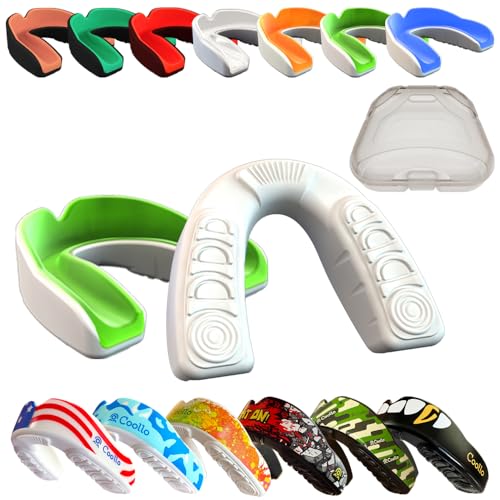 Boil and Bite Mouth Guard (Youth & Adult) Custom Fit Sport Mouthpiece for Football, Hockey, Rugby, Lacrosse,Boxing,MMA(Free Case Included) - color: Light Green & White, size: Adult -Ages 11 & Above