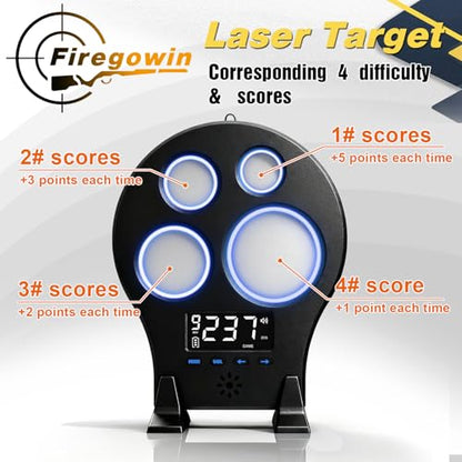 Laser Training Target - Indoor Dry Fire Shooting Target with 4-Zone Scoring Display, 3 Training Modes (Normal/Timer/Game), History Memory & Carry Case - for IIIA Laser Training Cartridges