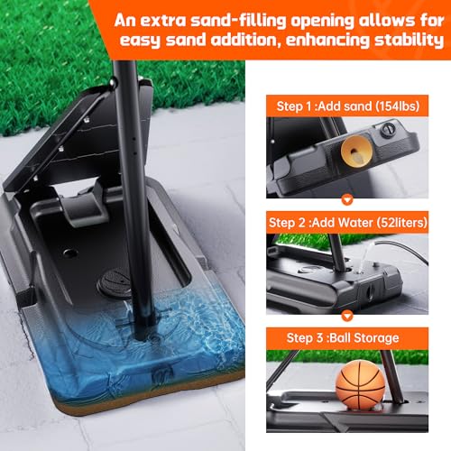 Feelwin Portable Basketball Hoop for Backyard Driveway Games, Adjustable Outdoor Basketball Goal with Stable Base and Shatterproof Backboard for Youth and Adults - size: 48in Backboard