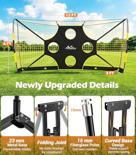 MoKo 12x6 FT Soccer Goal with Precision Target, Soccer Goals for Backyard Indoor & Outdoor, Portable Soccer Net Training Equipment with Foldable Base, Sturdy Ground Stakes & Carry Bag