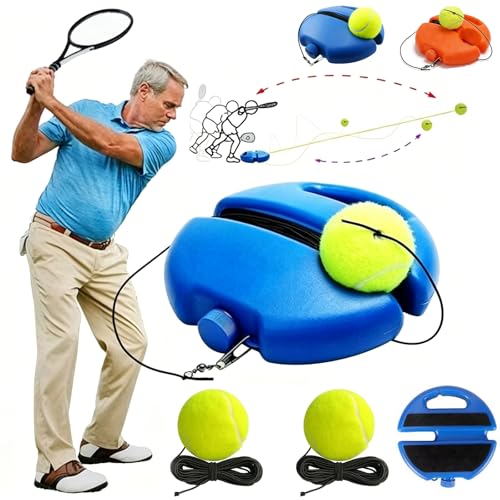 Solo Tennis Trainer Rebound Ball with String, Self Practice Tennis Training Kit, Water Fillable Weighted Base, Tangle-Free Portable Tennis Rebounder for Adults Beginners - color: Blue+3 balls