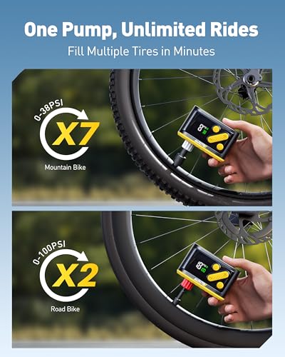 AUXITO Electric Bike Pump 20s Fast Inflate 120 PSI, Mini Air Pump with Gauge, Auto Stop, Presta and Schrader Valve, Portable Bike Pump for Mountain Bike, Road Bike, E-Bike, Sports Ball