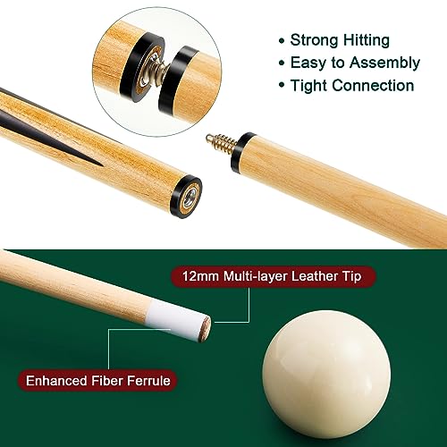Jenaai Pool Table Accessories Set with 6 Cue Sticks, 16 Billiard Balls, Triangle & Diamond Racks, Cue Chalk, Tip Tool, Brushes, Score Holder for Tabletop Billiards Games