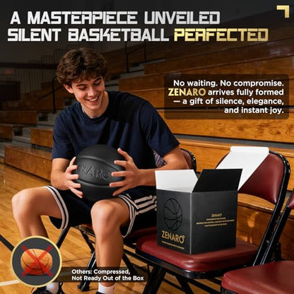 Zenaro Ultra Premium Silent Basketball - Size 7 (29.5”), Non-Compressed, 3D Sculpted Groove for True Bounce & Control, Real Game-Weight Indoor Basketball, Durable Airless Foam, Premium Gift Box