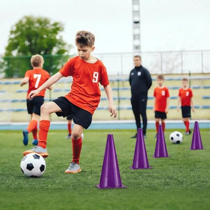 12 Inch Durable Cones,12pcs Versatile Plastic Traffic Cones and Soccer Cones for Sports Training,Agility Drills,Parking Safety,Basketball Training,Football Training. - color: purple