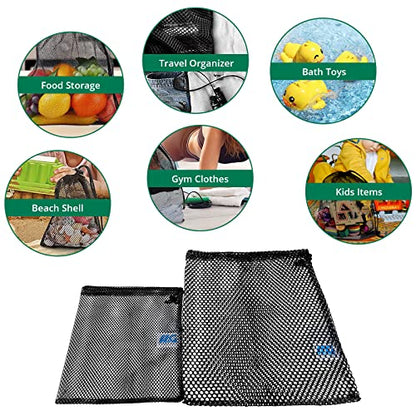 Mesh Bags with Drawstring - 2 Pack Nylon Golf Ball Storage Mesh Bags Sports Equipment Organizer Sack for Collecting Half Balls, Tennis, Toys, Beach, Travel