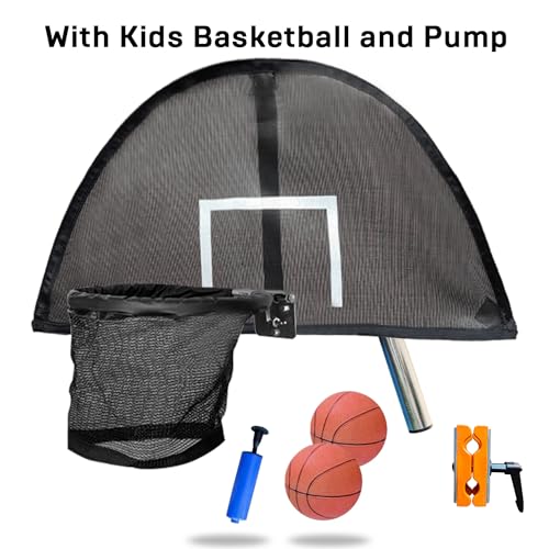 Trampoline Basketball Hoop, Lightweight Universal Board with 2 Pcs Mini Basketball and Pump, Easy to Assemble Fit for Curved Pole or Straight Pole