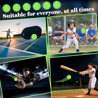 Coopay 6/12 Pack Practice Balls Glow in The Dark Baseballs Plastic Soft Baseballs with Drawstring Bag for Indoor Outdoor Night Training, Backyard Games Batting Hitting Softballs - color: Green, style: 12 Pack