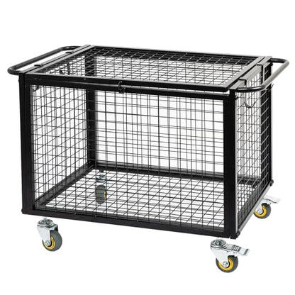 Metal Basketball Rolling Cart Sports Equipment Storage Wheel Basket Matte Black Athletic Lockable Cage with Raised Handle Gym Home Garage School Court Field Football Soccer Ball Volleyball Bat
