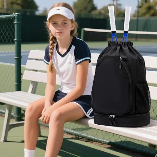 GQIIRL Tennis Bag for Women Men - Water Resistant Tennis Backpack to Hold 2 Rackets with Shoe Compartment, Lightweight Pickleball Paddles Badminton Squash Racquet Bags for Youth Girls Teenager