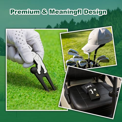 Father's Day Golf Gifts for Men Dad, Golf Repair Divot Tool with Golfer Silhouette, Par-FECT Dad Golf Ball Marker, Gold Magnetic Club-Style Hat Clip, Unique Golf Gift from Daughter/Son/Kids