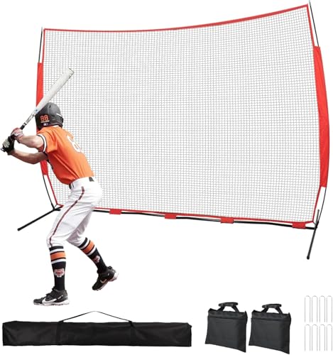 7x7/16x10/20x10ft Baseball Net Backstop Net,Fix Ball Stop Net by 4 Spike&2 Sandbag,Sports Net Barrier with Handbag,Lacrosse Net Backstop for Basketball,Hockey Train,Baseball Net Barrier for Playground - size: 16x10ft baseball backstop net