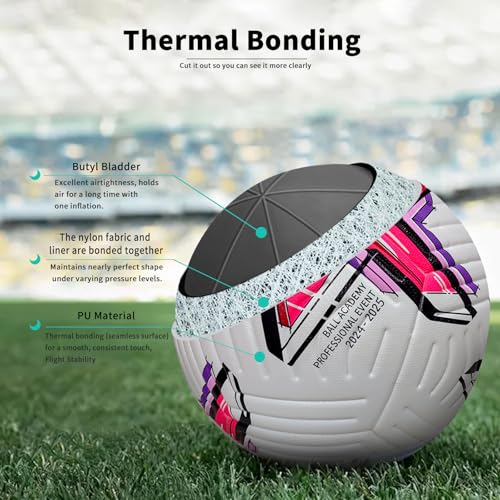 Soccer Ball Size 5 with Pump, Waterproof PU Leather - Professional Training & Official Match Ball, Includes Inflation Needle & Net Storage Bag