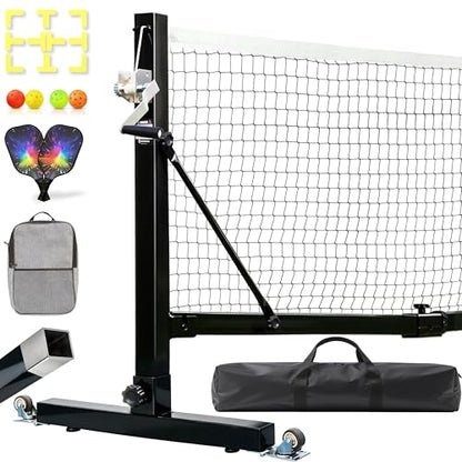 Portable Pickleball Net Set with Wheels, 22 FT Regulation Size Pickleball Net System with Hand Winch Anti-Sag, 2 Paddles, 4 Balls & Court Markers, Indoor/Outdoor Pickleball Equipment