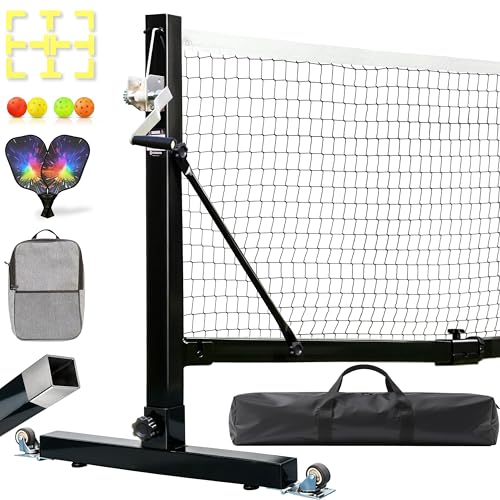 Portable Pickleball Net Set with Wheels, 22 FT Regulation Size Pickleball Net System with Hand Winch Anti-Sag, 2 Paddles, 4 Balls & Court Markers, Indoor/Outdoor Pickleball Equipment