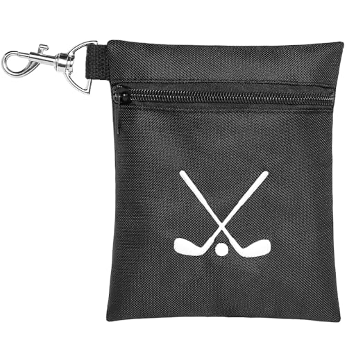 Golf Tee Bag, Waterproof Golf Tee Pouch with Rotating Clip, 6.9x5.4'' Zipper Valuables Pouch, Portable Golf Ball Holder Accessories Storage Bags for Men Women - color: Black