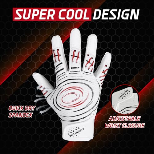 AIGEVTURE Baseball Bating Gloves Adult Youth Baseball Softball Batting Gloves Adult Kids Boys Girls - color: White and Red, size: Adult Small