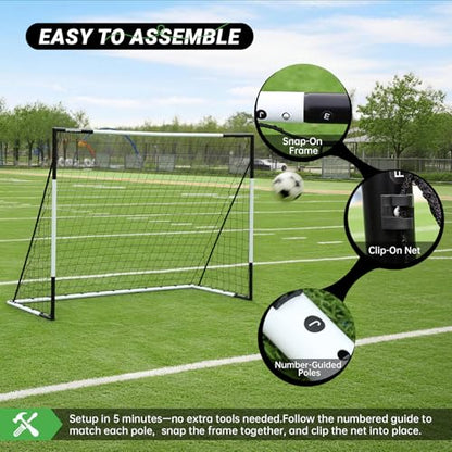 Heavy Duty Soccer Goal 2.6x3|4x6|6x8|6.5x10|6.5x12FT, All-Weather Steel Frame Tool-Free Quick Assembly Football Training Goal, Multi-Size Backyard & Match Equipment with Ground Stakes - size: L | 179x236cm