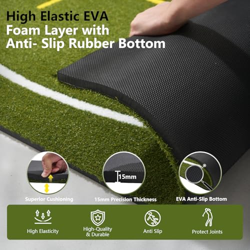 Upgraded Golf Hitting Mat, Dual Turf Golf Practice Mat with Alignment Guide Lines,Ball Tray, Non Slip Rubber Base & EVA Cushion - size: 6x4ft 1.22"