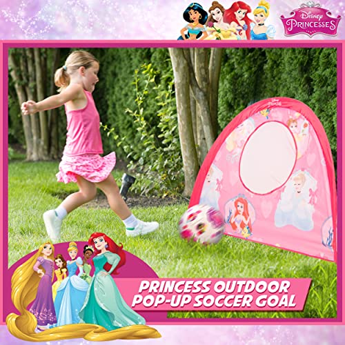 Disney Princess Pop Up Soccer Goal, 4 ft Kids Outdoor Pop Up Goal Featuring Ariel, Belle, Cinderella, and Aurora, Pink