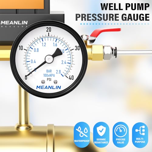 0-40Psi 2" DIAL FACE 1/4" NPT Well Pump Pressure Gauge, with 1/2" NPT and 3/8" NPT Hex Bushing, 3-2-3% Accuracy, Center Back Mount - size: 0-40Psi, style: 1/4"NPT Back Mount